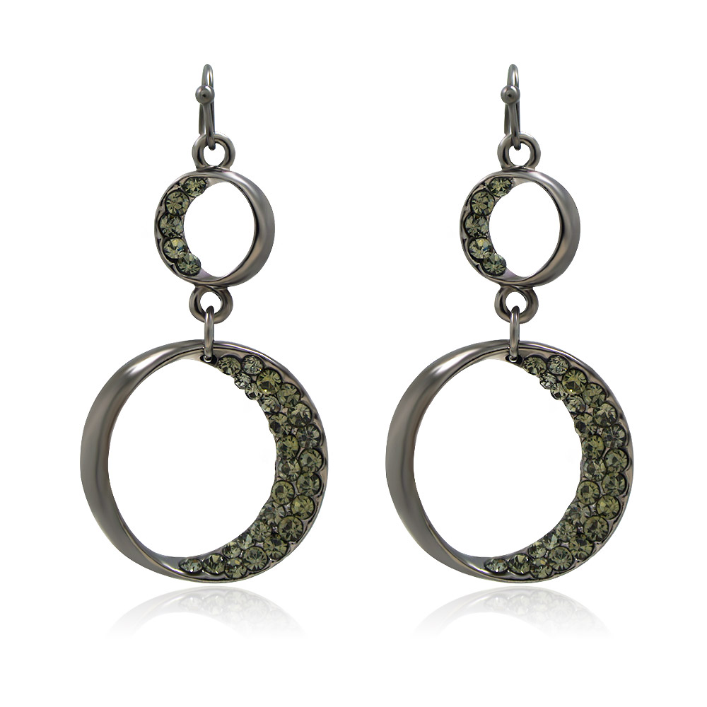 Charcoal Gray Crystal Round Earrings